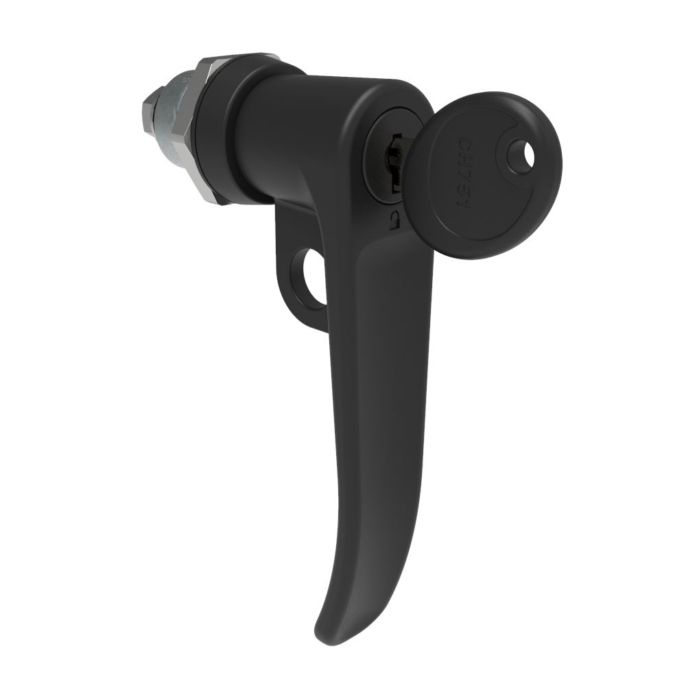 Southco Quarter-Turn Cam Latch, Key Locking (CH751), L-Handle, Pad Locking, Sealed, Zinc Alloy, Powder Coat, Black