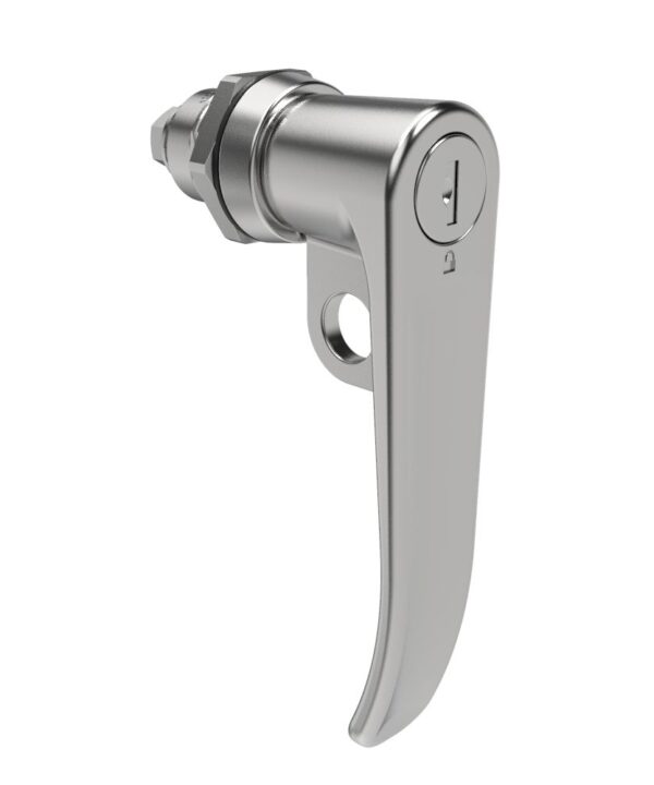 Southco Quarter-Turn Cam Latch, Key Locking (Reversible Key), L-Handle, Pad Locking, Sealed, Zinc Alloy, Chrome Plated, Bright