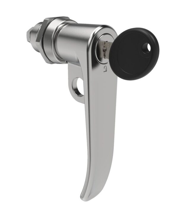 Southco Quarter-Turn Cam Latch, Key Locking (Reversible Key), L-Handle, Pad Locking, Sealed, Zinc Alloy, Chrome Plated, Bright