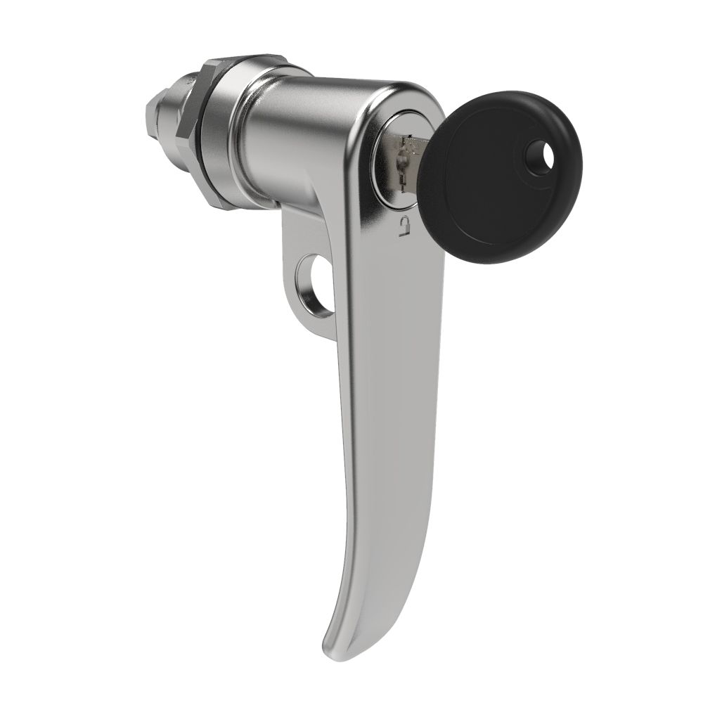 Southco Quarter-Turn Cam Latch, Key Locking (Reversible Key), L-Handle, Pad Locking, Sealed, Zinc Alloy, Chrome Plated, Bright