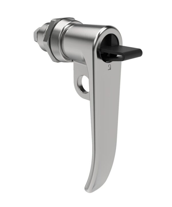 Southco Quarter-Turn Cam Latch, Key Locking (without lock core), L-Handle, Pad Locking, Sealed, Zinc Alloy, Chrome Plated, Bright