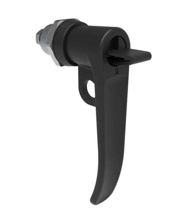 Southco Quarter-Turn Cam Latch, Key Locking (without lock core), L-Handle, Pad Locking, Sealed, Zinc Alloy, Powder Coat, Black