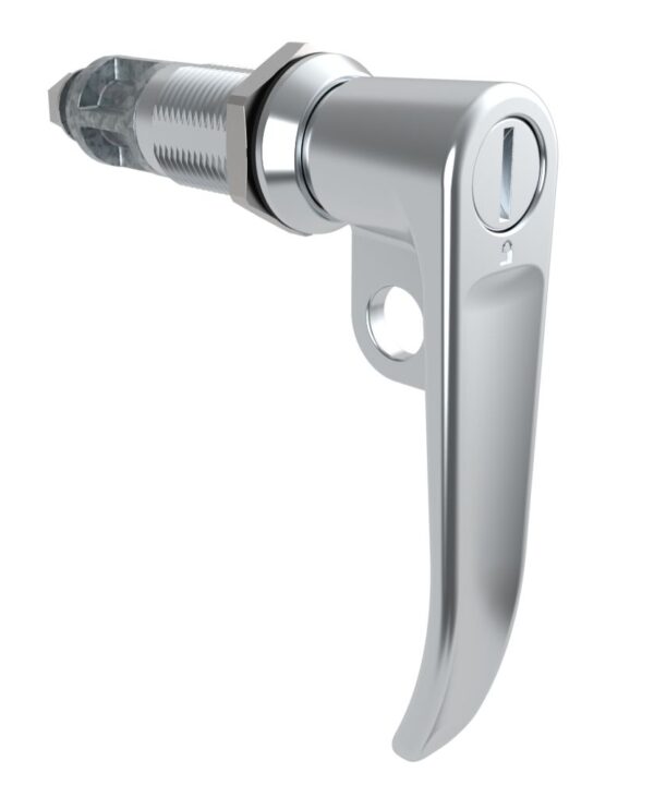 Southco Quarter-Turn Cam Latch, Slotted Tool Access, L-Handle, Pad Locking, Sealed, Zinc Alloy, Chrome Plated, Bright