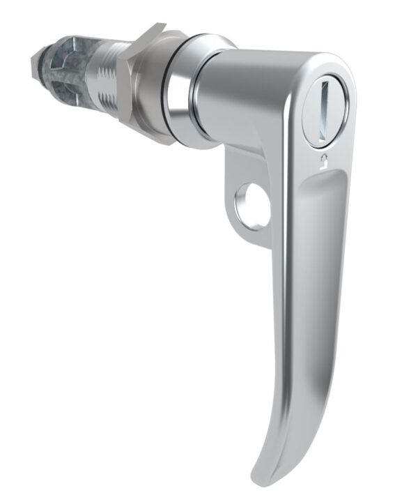 Southco Quarter-Turn Cam Latch, Slotted Tool Access, L-Handle, Pad Locking, Sealed, Zinc Alloy, Chrome Plated, Bright