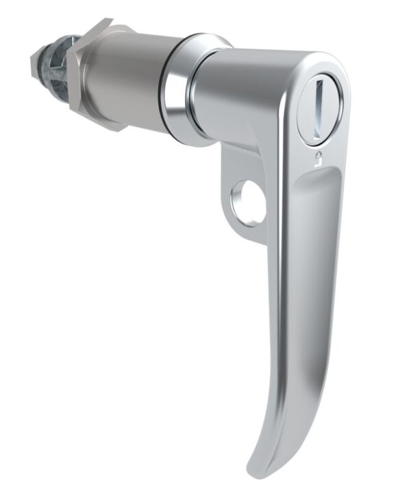 Southco Quarter-Turn Cam Latch, Slotted Tool Access, L-Handle, Pad Locking, Sealed, Zinc Alloy, Chrome Plated, Bright