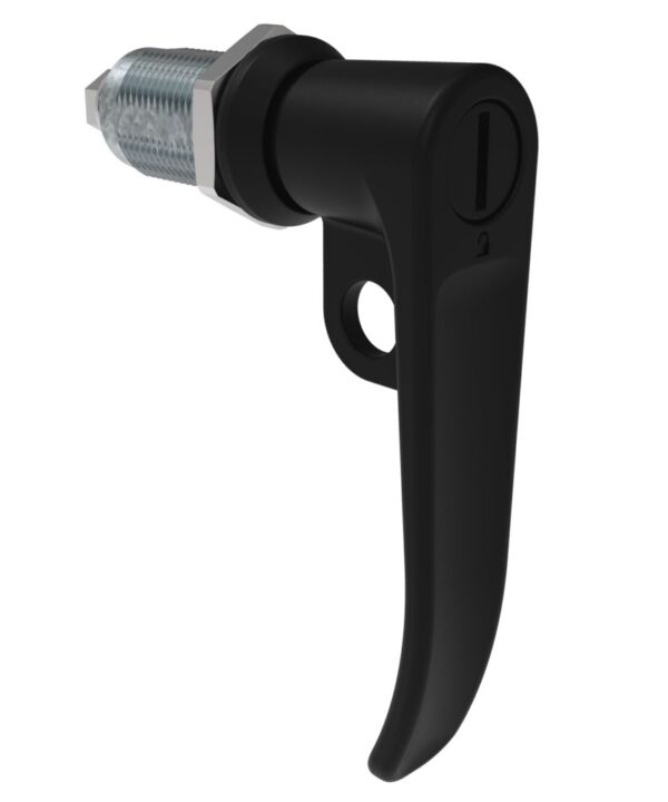 Southco Quarter-Turn Cam Latch, Slotted Tool Access, L-Handle, Pad Locking, Sealed, Zinc Alloy, Powder Coat, Black