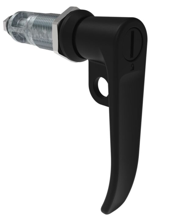 Southco Quarter-Turn Cam Latch, Slotted Tool Access, L-Handle, Pad Locking, Sealed, Zinc Alloy, Powder Coat, Black