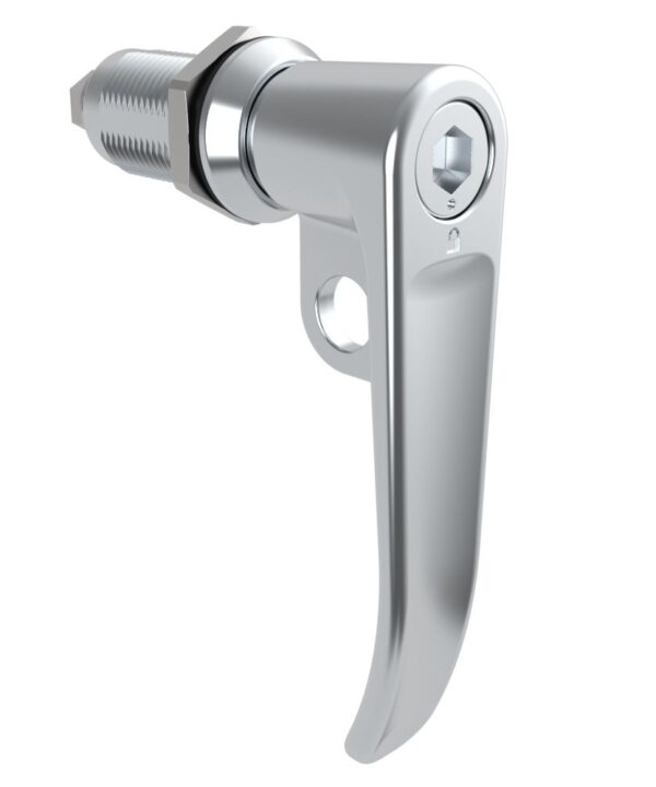 Southco Quarter-Turn Cam Latch, 8 mm Hex Tool Access, L-Handle, Pad Locking, Sealed, Zinc Alloy, Chrome Plated, Bright