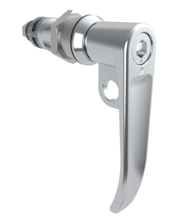 Southco Quarter-Turn Cam Latch, 8 mm Hex Tool Access, L-Handle, Pad Locking, Sealed, Zinc Alloy, Chrome Plated, Bright