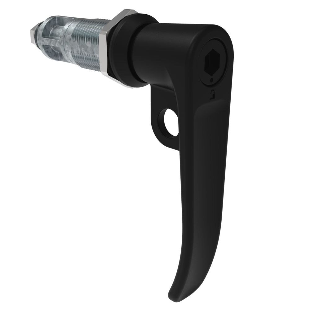 Southco Quarter-Turn Cam Latch, 8 mm Hex Tool Access, L-Handle, Pad Locking, Sealed, Zinc Alloy, Powder Coat, Black