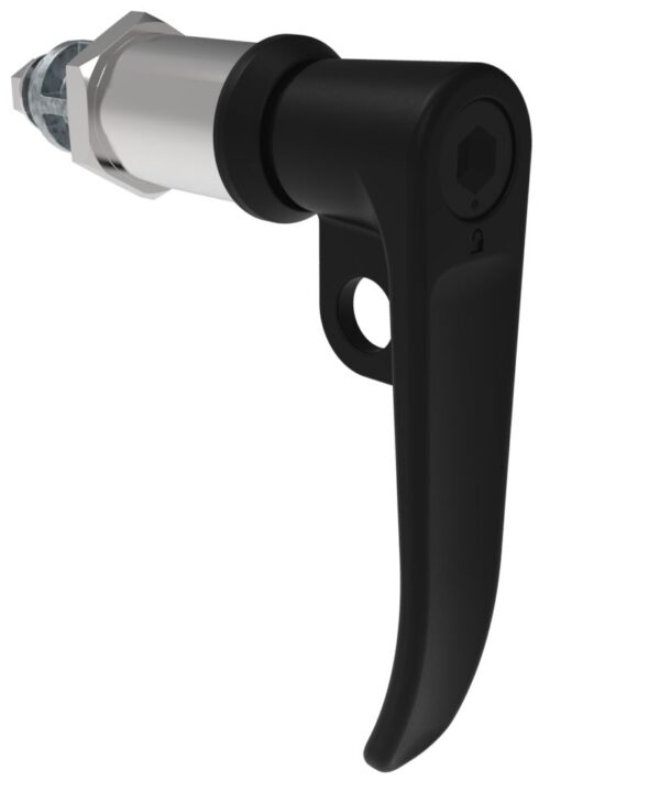 Southco Quarter-Turn Cam Latch, 8 mm Hex Tool Access, L-Handle, Pad Locking, Sealed, Zinc Alloy, Powder Coat, Black