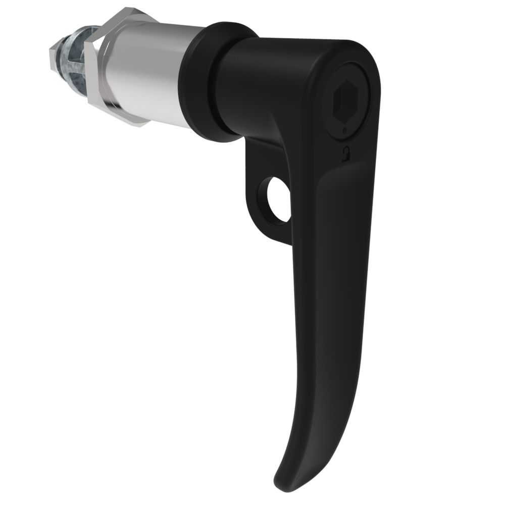 Southco Quarter-Turn Cam Latch, 8 mm Hex Tool Access, L-Handle, Pad Locking, Sealed, Zinc Alloy, Powder Coat, Black