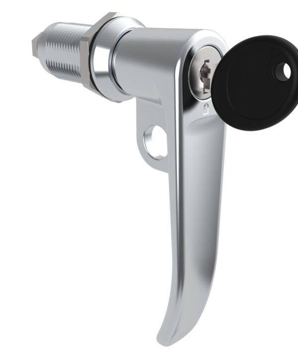 Southco Quarter-Turn Cam Latch, Key Locking (CH751), L-Handle, Pad Locking, Sealed, Zinc Alloy, Chrome Plated, Bright