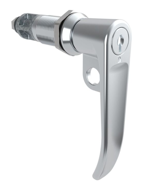Southco Quarter-Turn Cam Latch, Key Locking (CH751), L-Handle, Pad Locking, Sealed, Zinc Alloy, Chrome Plated, Bright