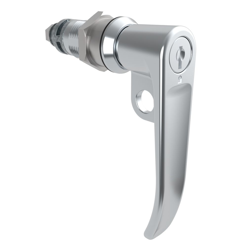 Southco Quarter-Turn Cam Latch, Key Locking (CH751), L-Handle, Pad Locking, Sealed, Zinc Alloy, Chrome Plated, Bright
