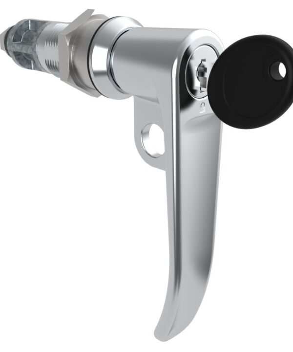 Southco Quarter-Turn Cam Latch, Key Locking (CH751), L-Handle, Pad Locking, Sealed, Zinc Alloy, Chrome Plated, Bright