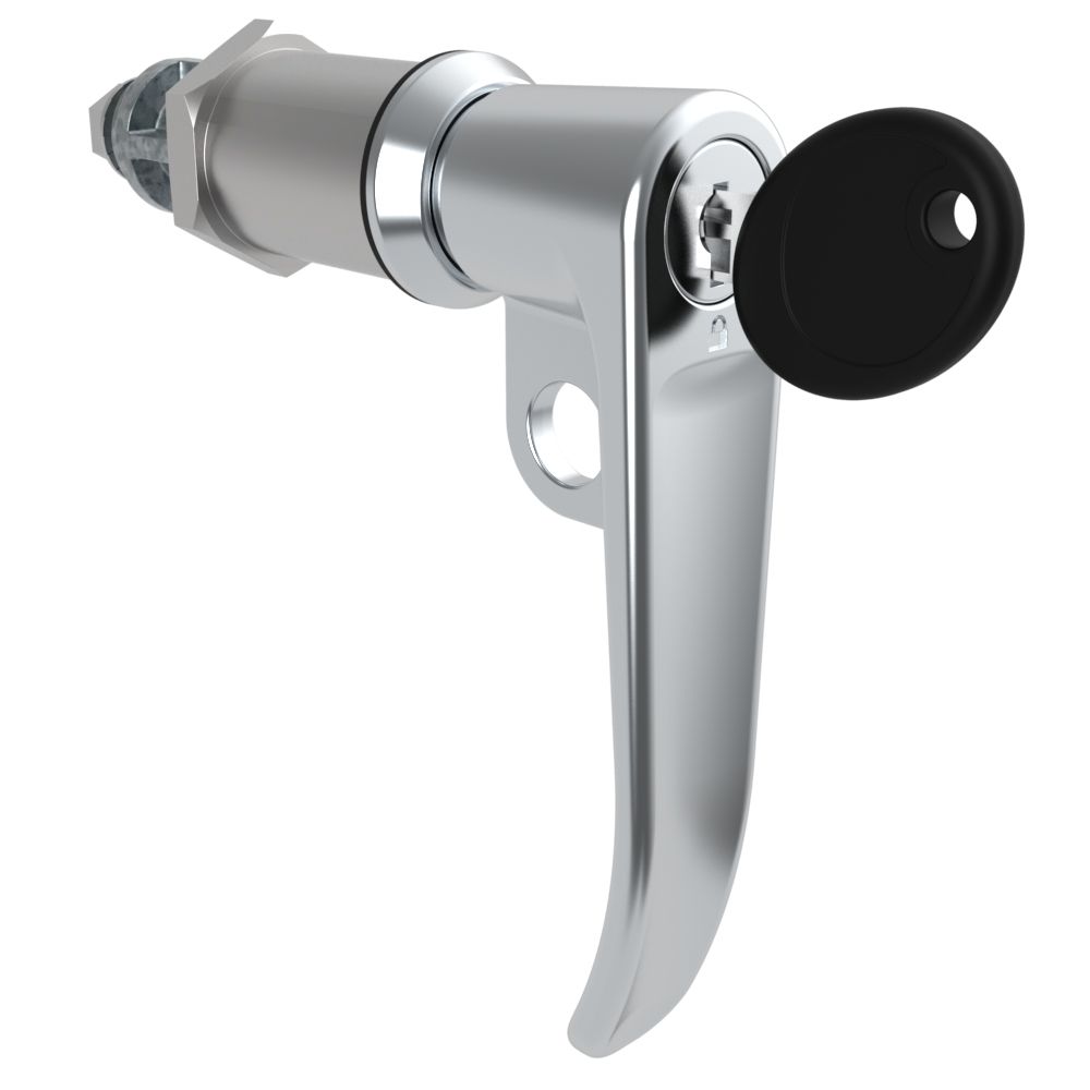 Southco Quarter-Turn Cam Latch, Key Locking (CH751), L-Handle, Pad Locking, Sealed, Zinc Alloy, Chrome Plated, Bright