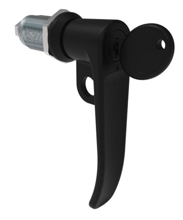 Southco Quarter-Turn Cam Latch, Key Locking (CH751), L-Handle, Pad Locking, Sealed, Zinc Alloy, Powder Coat, Black