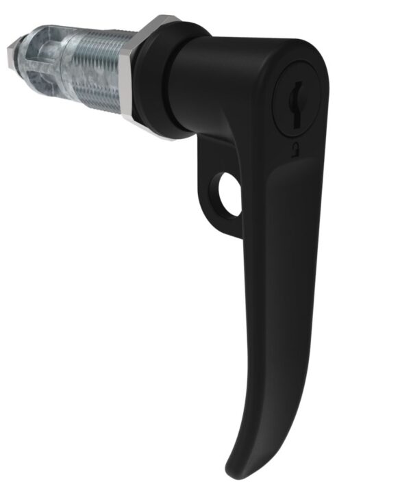 Southco Quarter-Turn Cam Latch, Key Locking (CH751), L-Handle, Pad Locking, Sealed, Zinc Alloy, Powder Coat, Black