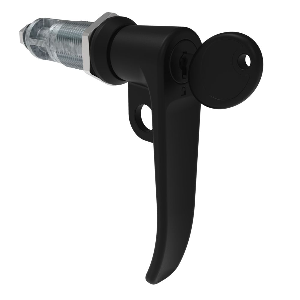 Southco Quarter-Turn Cam Latch, Key Locking (CH751), L-Handle, Pad Locking, Sealed, Zinc Alloy, Powder Coat, Black
