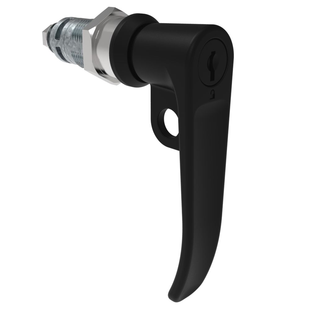 Southco Quarter-Turn Cam Latch, Key Locking (CH751), L-Handle, Pad Locking, Sealed, Zinc Alloy, Powder Coat, Black