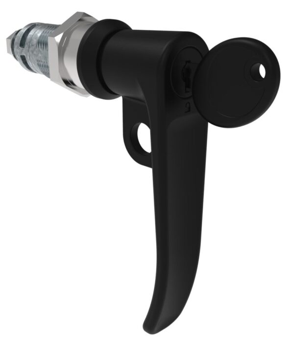 Southco Quarter-Turn Cam Latch, Key Locking (CH751), L-Handle, Pad Locking, Sealed, Zinc Alloy, Powder Coat, Black