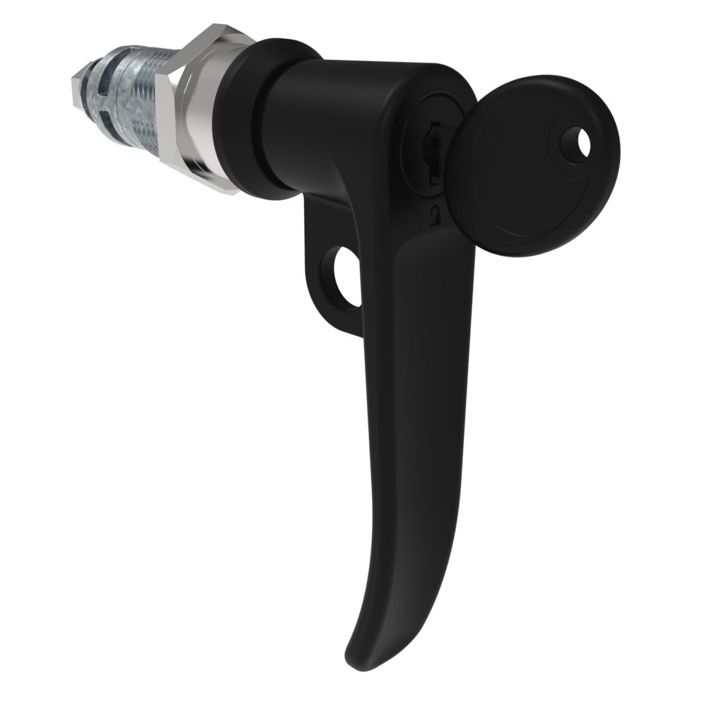 Southco Quarter-Turn Cam Latch, Key Locking (CH751), L-Handle, Pad Locking, Sealed, Zinc Alloy, Powder Coat, Black