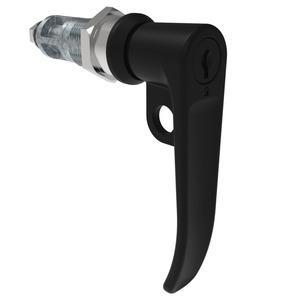 Southco Quarter-Turn Cam Latch, Key Locking (CH751), L-Handle, Pad Locking, Sealed, Zinc Alloy, Powder Coat, Black