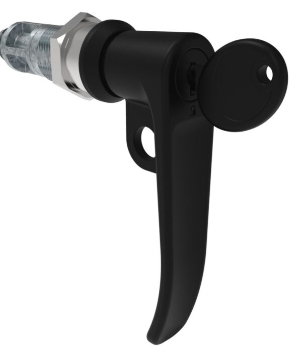 Southco Quarter-Turn Cam Latch, Key Locking (CH751), L-Handle, Pad Locking, Sealed, Zinc Alloy, Powder Coat, Black