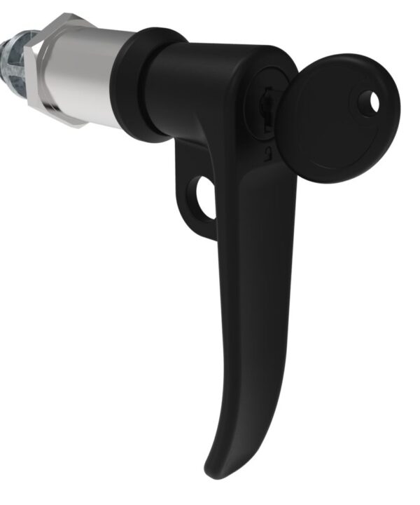 Southco Quarter-Turn Cam Latch, Key Locking (CH751), L-Handle, Pad Locking, Sealed, Zinc Alloy, Powder Coat, Black