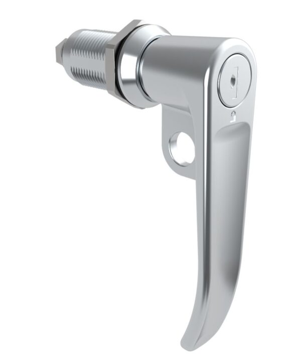 Southco Quarter-Turn Cam Latch, Key Locking (Reversible Key), L-Handle, Pad Locking, Sealed, Zinc Alloy, Chrome Plated, Bright