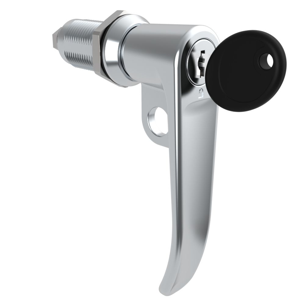 Southco Quarter-Turn Cam Latch, Key Locking (Reversible Key), L-Handle, Pad Locking, Sealed, Zinc Alloy, Chrome Plated, Bright