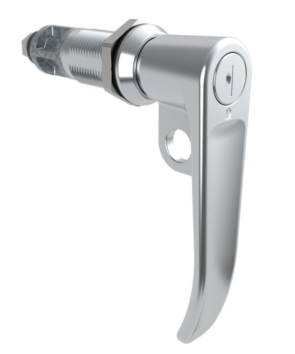 Southco Quarter-Turn Cam Latch, Key Locking (Reversible Key), L-Handle, Pad Locking, Sealed, Zinc Alloy, Chrome Plated, Bright