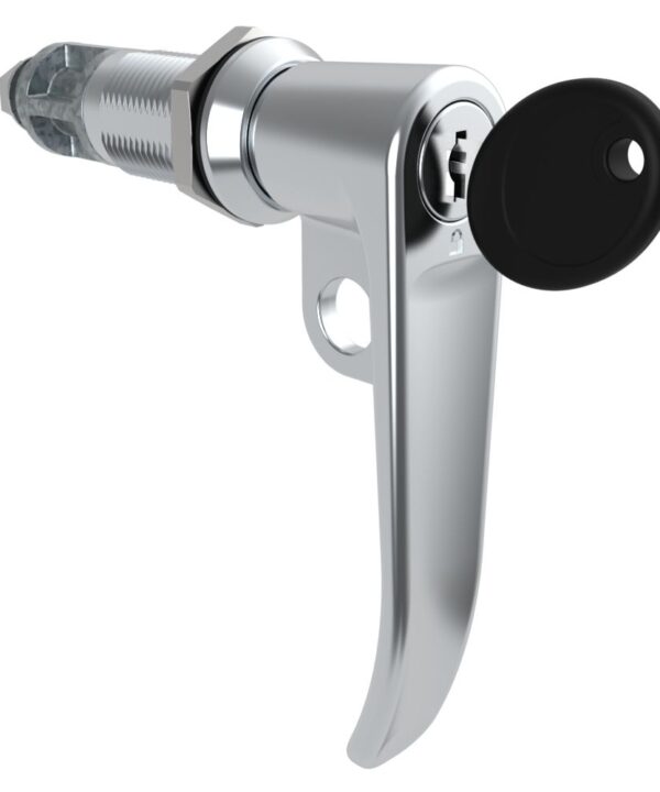 Southco Quarter-Turn Cam Latch, Key Locking (Reversible Key), L-Handle, Pad Locking, Sealed, Zinc Alloy, Chrome Plated, Bright