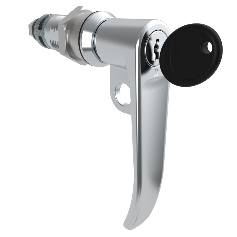 Southco Quarter-Turn Cam Latch, Key Locking (Reversible Key), L-Handle, Pad Locking, Sealed, Zinc Alloy, Chrome Plated, Bright
