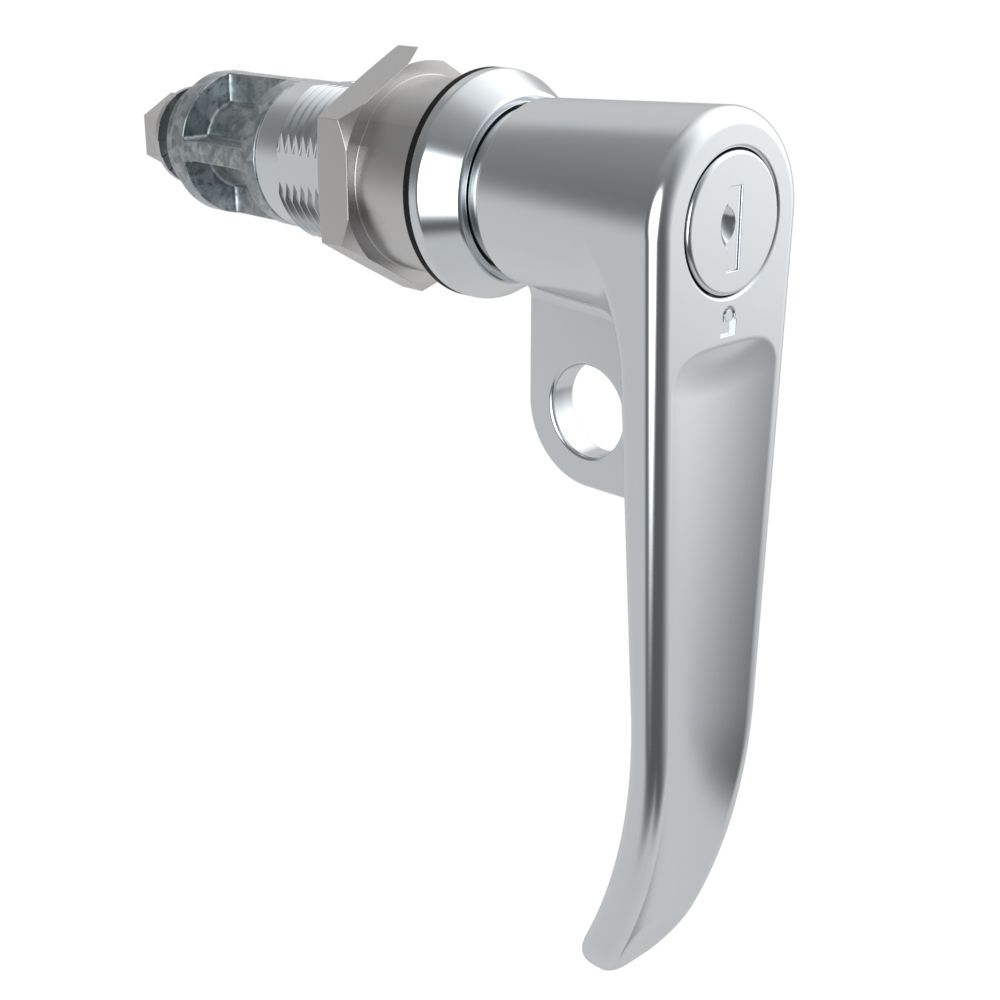 Southco Quarter-Turn Cam Latch, Key Locking (Reversible Key), L-Handle, Pad Locking, Sealed, Zinc Alloy, Chrome Plated, Bright