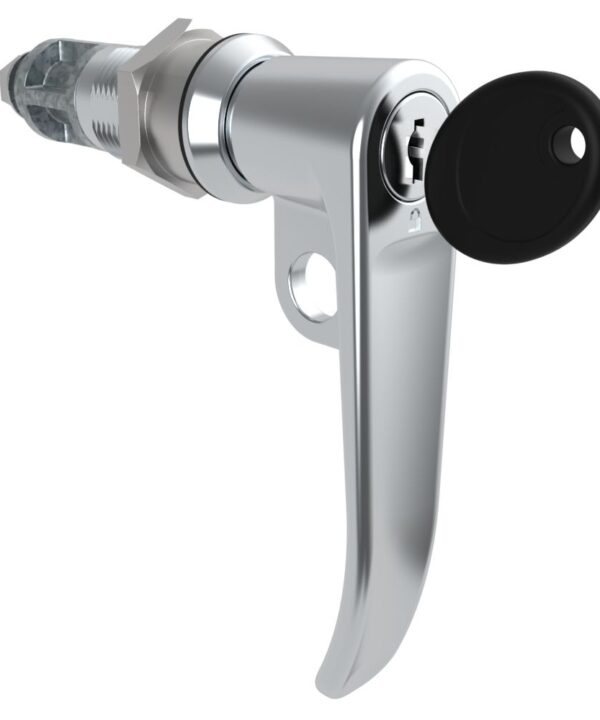 Southco Quarter-Turn Cam Latch, Key Locking (Reversible Key), L-Handle, Pad Locking, Sealed, Zinc Alloy, Chrome Plated, Bright