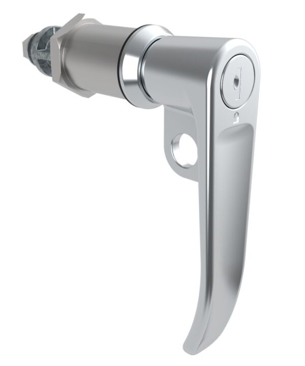 Southco Quarter-Turn Cam Latch, Key Locking (Reversible Key), L-Handle, Pad Locking, Sealed, Zinc Alloy, Chrome Plated, Bright