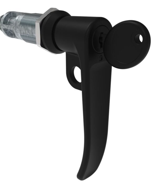 Southco Quarter-Turn Cam Latch, Key Locking (Reversible Key), L-Handle, Pad Locking, Sealed, Zinc Alloy, Powder Coat, Black