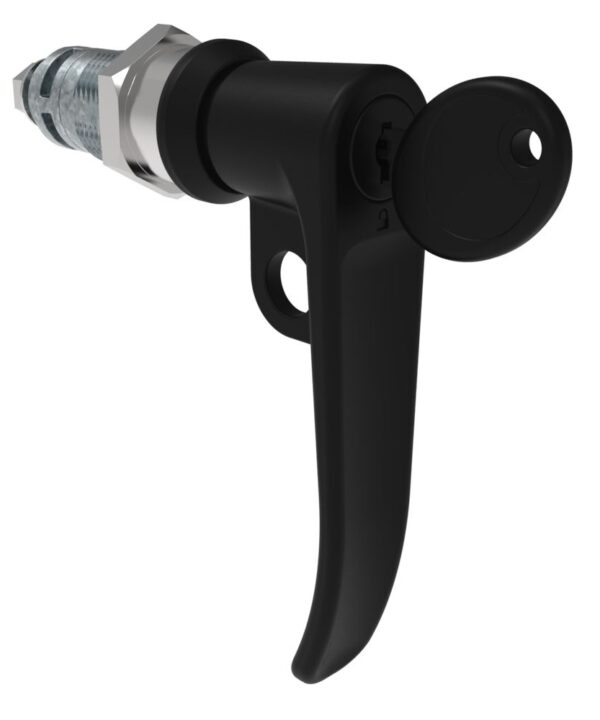 Southco Quarter-Turn Cam Latch, Key Locking (Reversible Key), L-Handle, Pad Locking, Sealed, Zinc Alloy, Powder Coat, Black