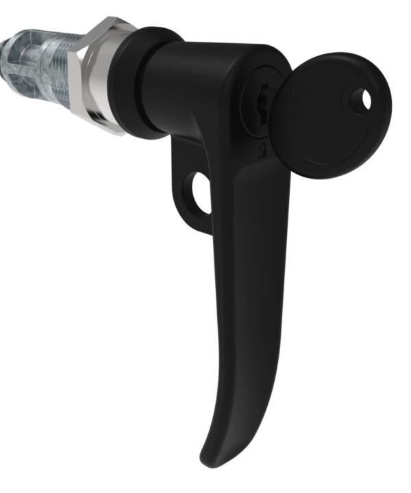 Southco Quarter-Turn Cam Latch, Key Locking (Reversible Key), L-Handle, Pad Locking, Sealed, Zinc Alloy, Powder Coat, Black
