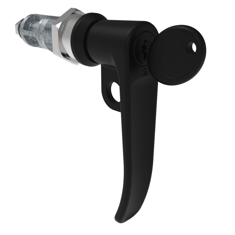 Southco Quarter-Turn Cam Latch, Key Locking (Reversible Key), L-Handle, Pad Locking, Sealed, Zinc Alloy, Powder Coat, Black