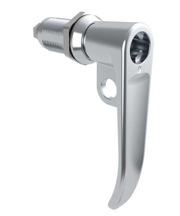 Southco Quarter-Turn Cam Latch, Key Locking (without lock core), L-Handle, Pad Locking, Sealed, Zinc Alloy, Chrome Plated, Bright