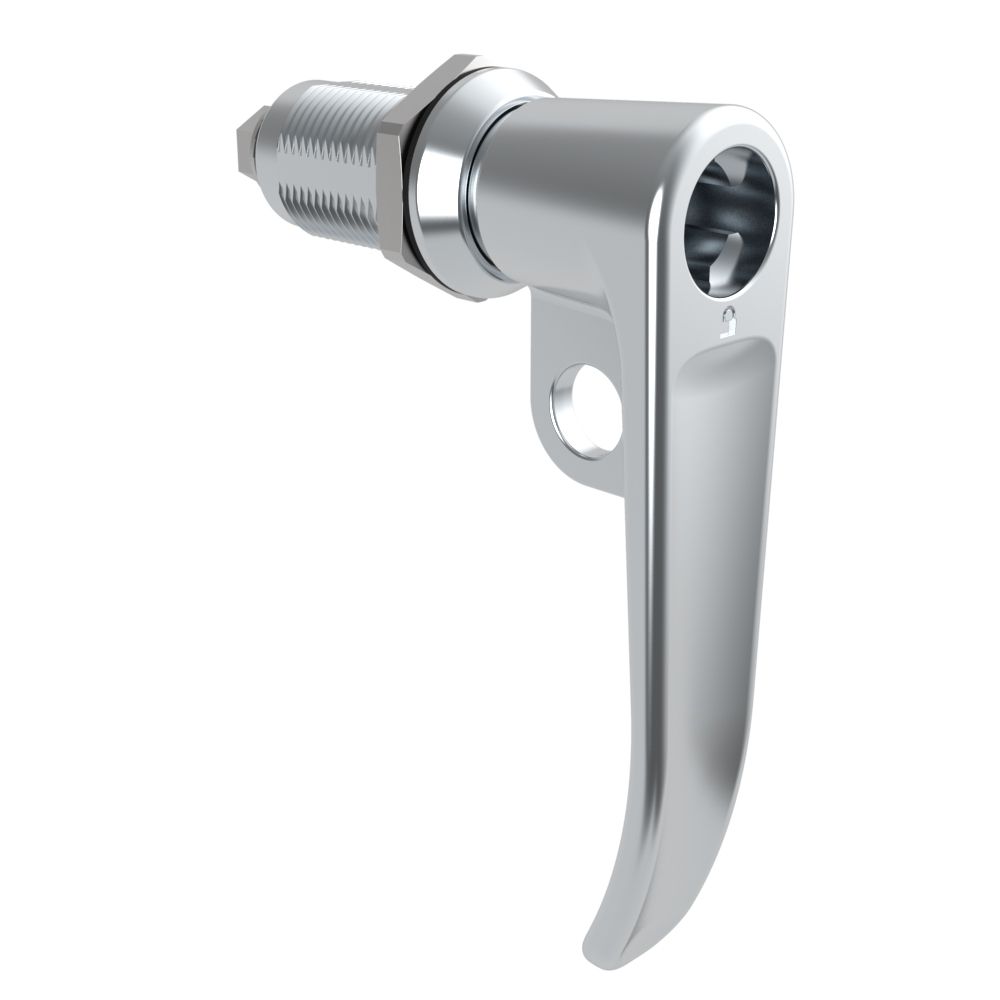 Southco Quarter-Turn Cam Latch, Key Locking (without lock core), L-Handle, Pad Locking, Sealed, Zinc Alloy, Chrome Plated, Bright