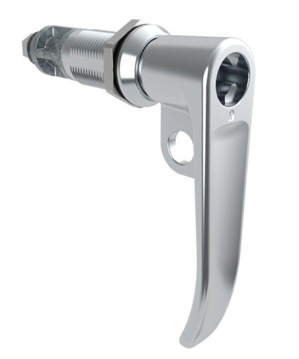 Southco Quarter-Turn Cam Latch, Key Locking (without lock core), L-Handle, Pad Locking, Sealed, Zinc Alloy, Chrome Plated, Bright