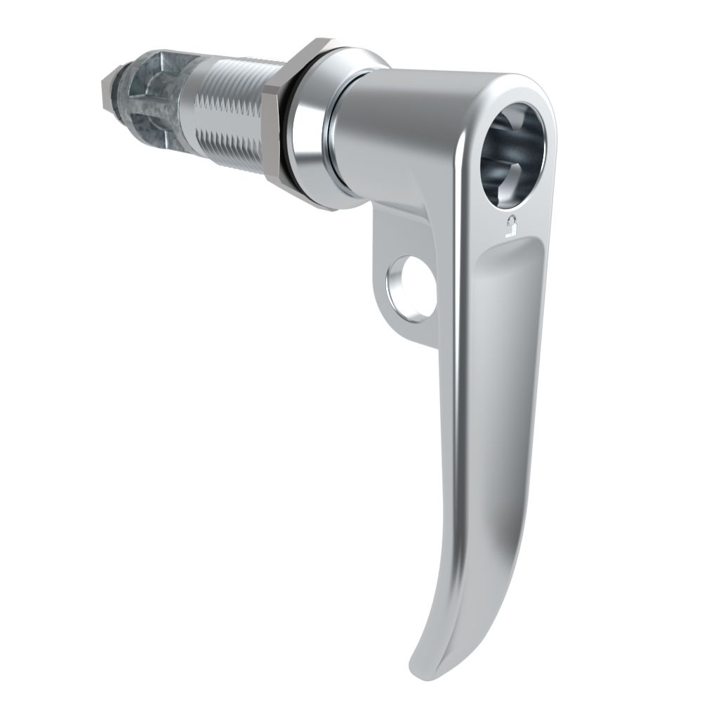 Southco Quarter-Turn Cam Latch, Key Locking (without lock core), L-Handle, Pad Locking, Sealed, Zinc Alloy, Chrome Plated, Bright