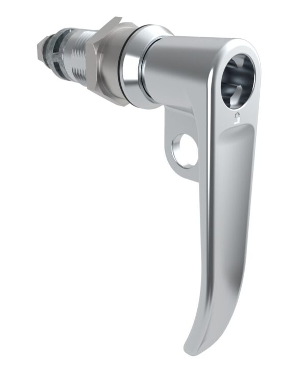 Southco Quarter-Turn Cam Latch, Key Locking (without lock core), L-Handle, Pad Locking, Sealed, Zinc Alloy, Chrome Plated, Bright