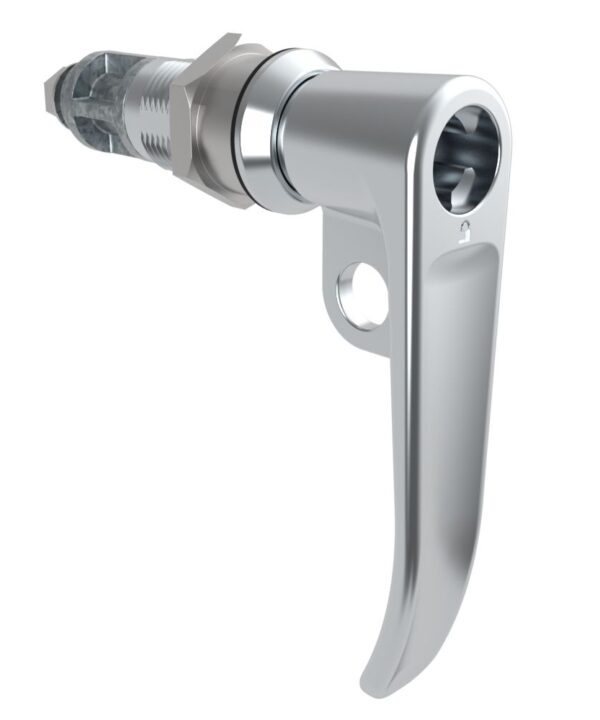 Southco Quarter-Turn Cam Latch, Key Locking (without lock core), L-Handle, Pad Locking, Sealed, Zinc Alloy, Chrome Plated, Bright