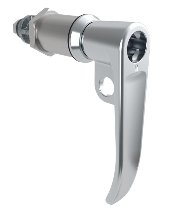 Southco Quarter-Turn Cam Latch, Key Locking (without lock core), L-Handle, Pad Locking, Sealed, Zinc Alloy, Chrome Plated, Bright