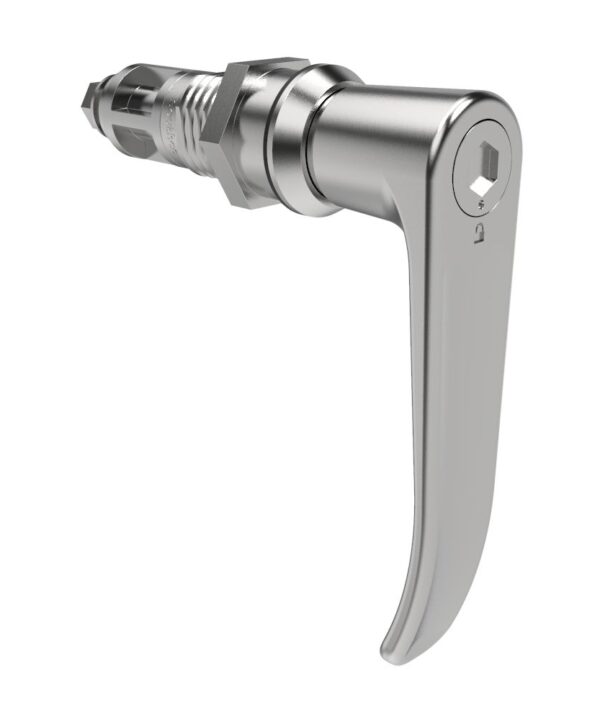 Southco Quarter-Turn Cam Latch, 8 mm Hex Tool Access, L-Handle, Without Cam, Sealed, Zinc Alloy, Chrome Plated, Bright